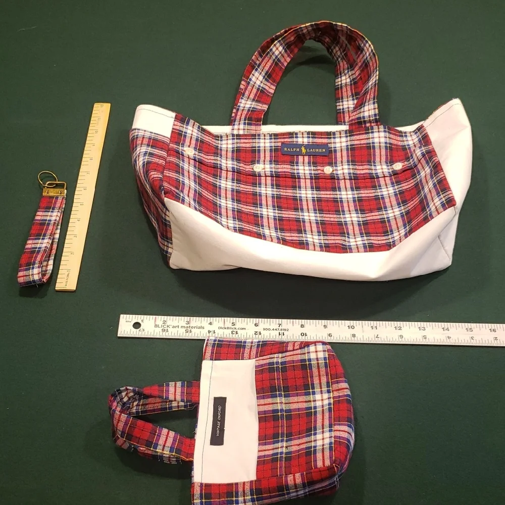 Ralph Lauren Red and White Plaid Tote Set - Picture 1 of 10